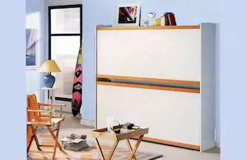 Bunk wall bed open showing two levels