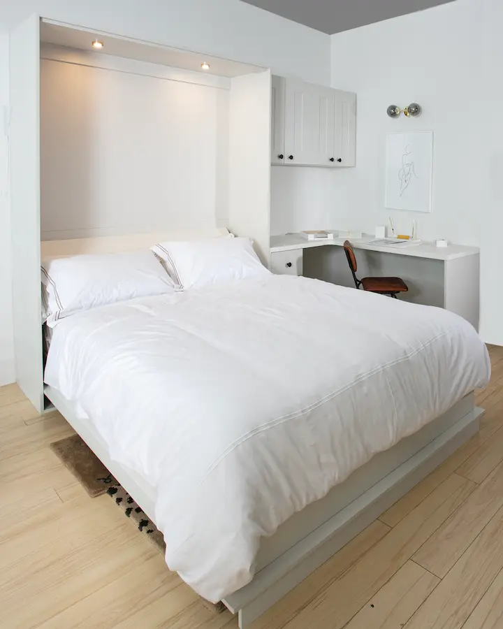 White shaker wall bed open