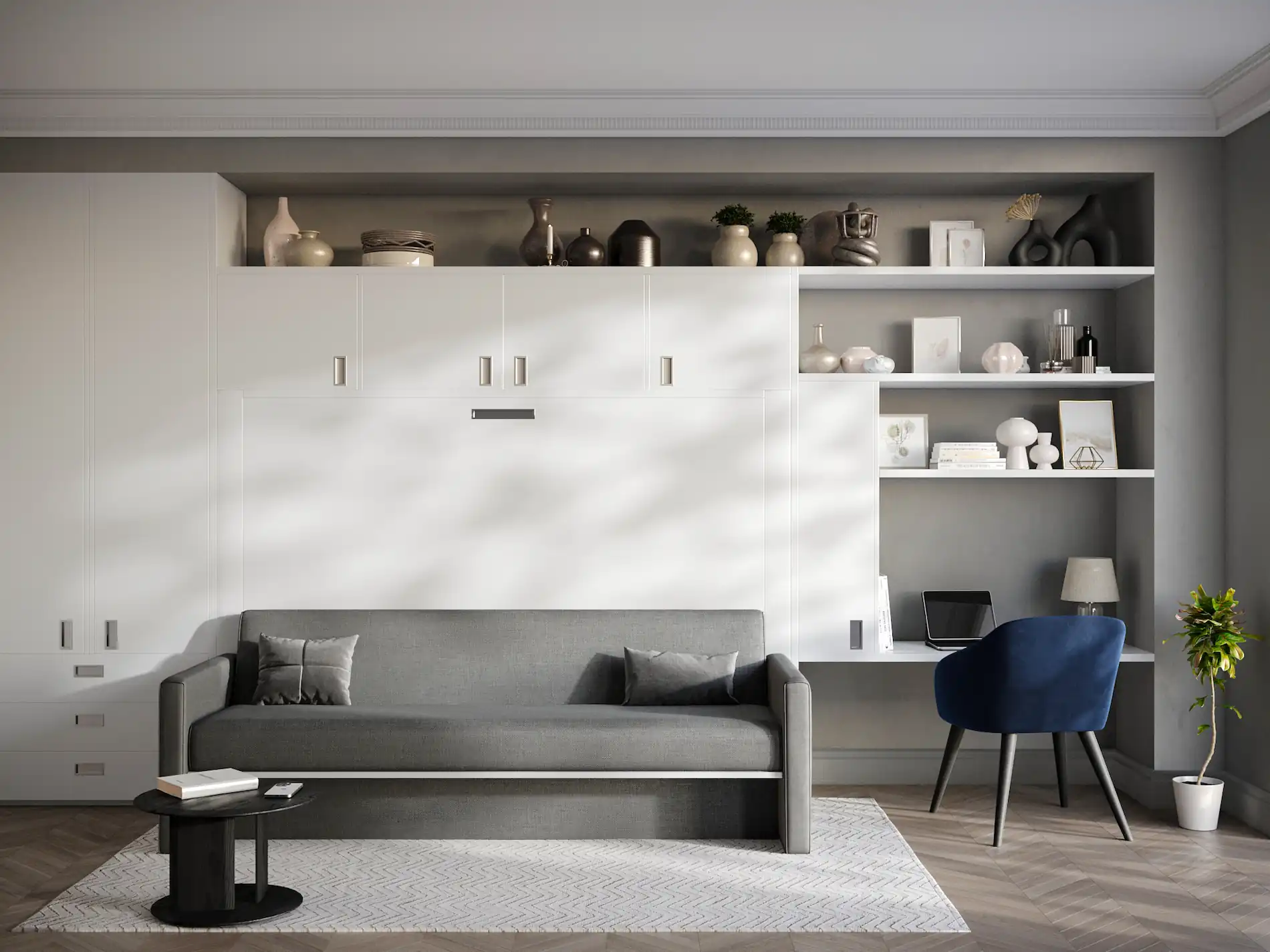 Horizontal sofa wall bed closed
