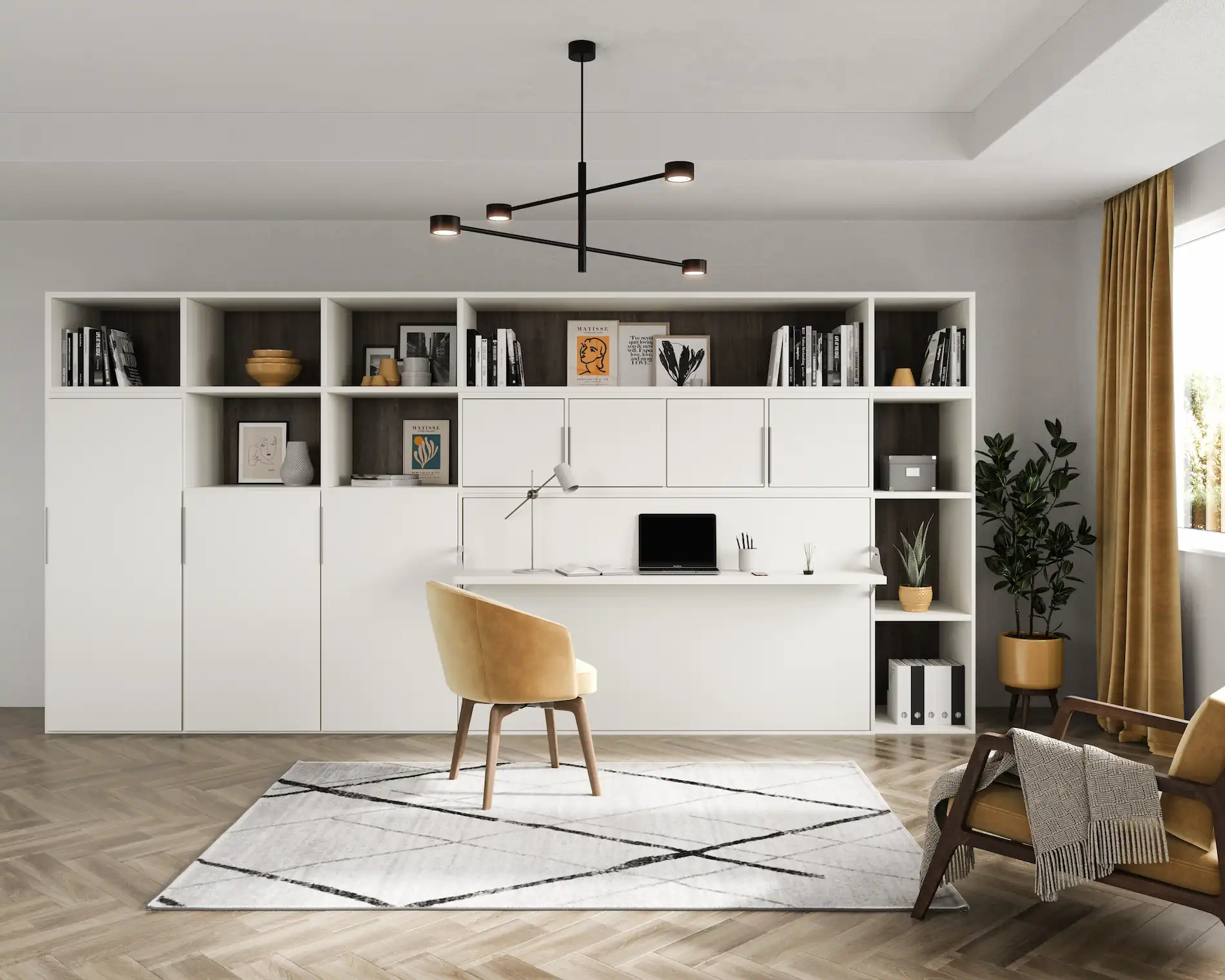 Horizontal desk wall bed closed
