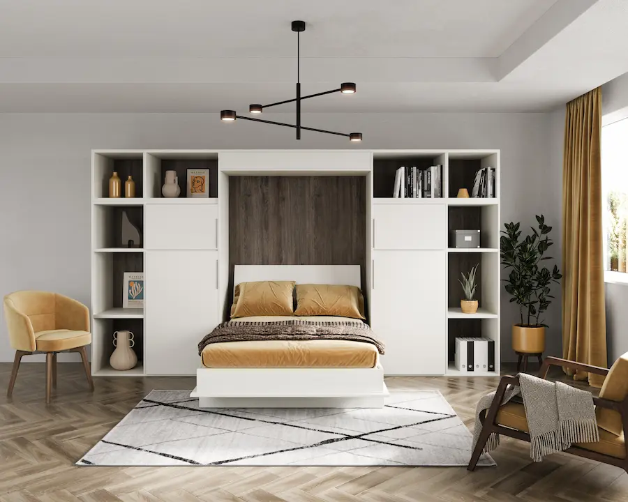 Vertical desk wall bed open